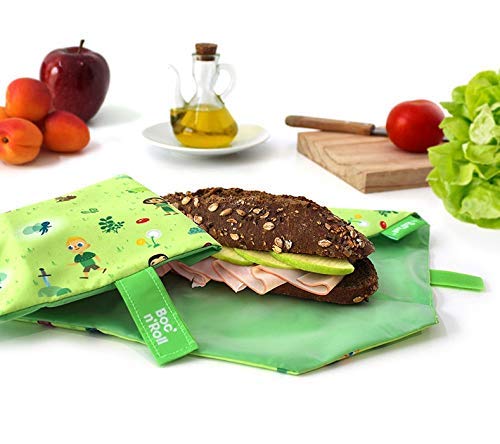 Roll'eat - Boc'n'Roll Kids Bolsa Merienda Infantil Porta Bocadillos Ecológico y Reutilizable sin BPA, Forest