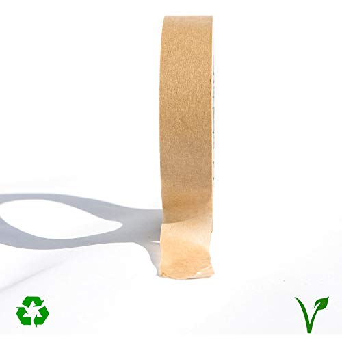 Rollos de papel de 25 mm x 50 m, color marrón, cinta de papel kraft autoadhesiva, apto para veganos, respetuoso con el medio ambiente, totalmente reciclable