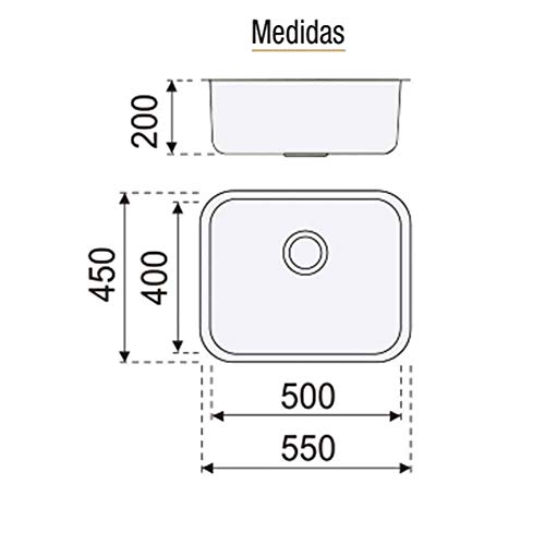 Roma - Fregadero Bajo Encimera 40 x 50 | 1 Seno | 20 cm Profundidad - Acero Inoxidable Aisi 304 |