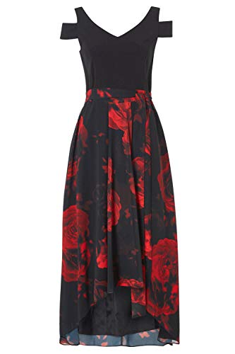 Roman Originals - Vestido maxi con estampado floral y hombros fríos, para mujer, de gasa, para ocasiones especiales, boda, invitada, madre de la novia, novio, baile de graduación, estampado asimétrico