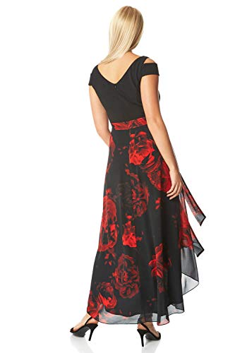 Roman Originals - Vestido maxi con estampado floral y hombros fríos, para mujer, de gasa, para ocasiones especiales, boda, invitada, madre de la novia, novio, baile de graduación, estampado asimétrico