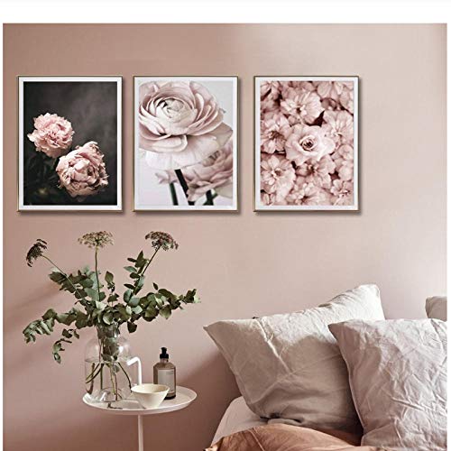 Romántico Rosa Claro Flores de Peonías Pinturas en Lienzo Carteles Florales Impresiones Regalo de San Valentín Arte de la Pared Imágenes Dormitorio Decoración para el hogar 50 * 70 cm Sin marco