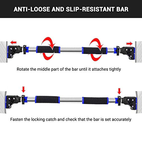 ROMIX Barra de Dominadas, Ajustable Resistente Sin Tornillos Puerta Marco Barra de Tracción con Seguridad Cerradura, Multifuncional Casa Gimnasio Ejercicio Equipo para Entrenamiento Fitness Chin Up