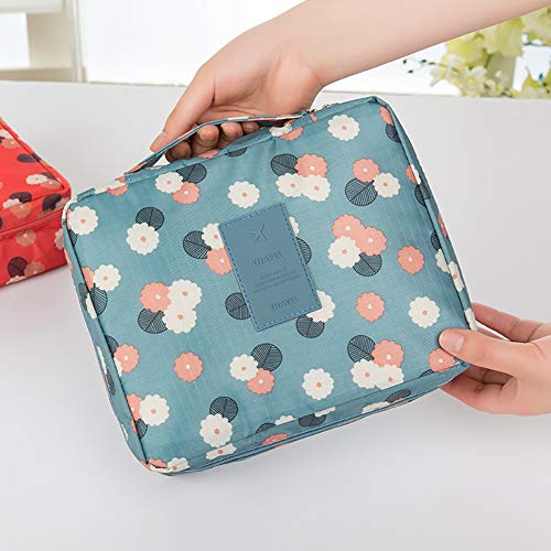 Romote 1pc Impermeable Maquillaje Bolsa de Aseo cosméticos Bolsa de Viaje de Lavado Organizador de Viajes Bolsa de Aseo para Mujeres señoras Madre niñas (Flor Azul)