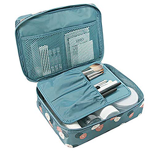 Romote 1pc Impermeable Maquillaje Bolsa de Aseo cosméticos Bolsa de Viaje de Lavado Organizador de Viajes Bolsa de Aseo para Mujeres señoras Madre niñas (Flor Azul)