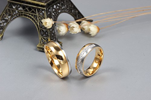 ROMQUEEN JOYERÍA 2 Piezas Anillo de 6MM Alianzas de Oro Blanco Anillos Compromiso Plata Anillo Mujer/Hombre de Oro Y Plata(la Talla Mujer:17 & Hombre:25)