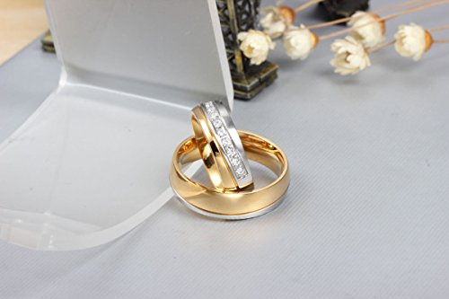 ROMQUEEN JOYERÍA 2 Piezas Anillo de 6MM Alianzas de Oro Blanco Anillos Compromiso Plata Anillo Mujer/Hombre de Oro Y Plata(la Talla Mujer:17 & Hombre:25)