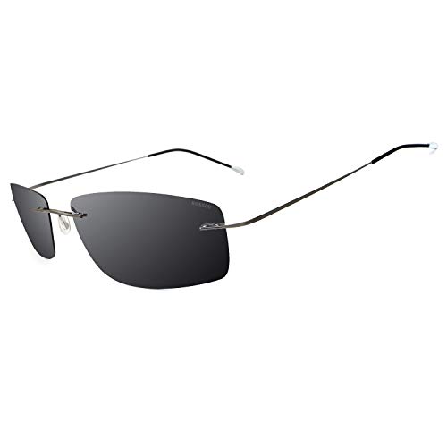 RONSOU Gafas de Sol de Los Hombres Moda Ultraligeras Polarizadas Sin Montura Titanio para Conducir Al Aire Libre Marco Gris Lente Gris