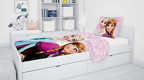 Ropa de cama infantil de Disney, a elegir: princesa o Frozen. Funda de almohada, 40 x 55 cm y funda nórdica, 90 x 140 cm, algodón. Bonito regalo para niña, algodón, Frozen 02., 90 x 140 cm