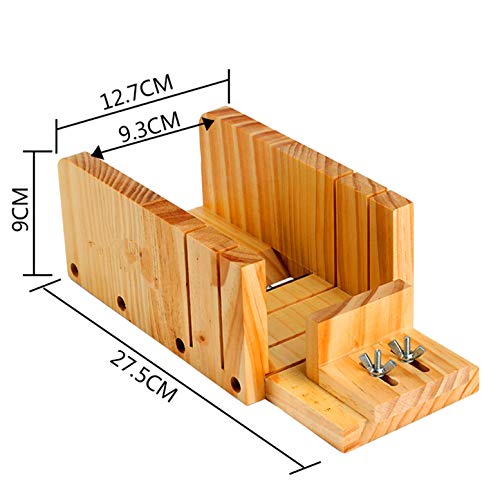 RoseFlower Hecho a Mano Multi-función Ajustable Madera Jabón Molde Cortador + Recta de Acero Inoxidable Jabón Herramientas de Corte + 1.2L Molde de jabón de Forro de Silicona con Caja de Madera