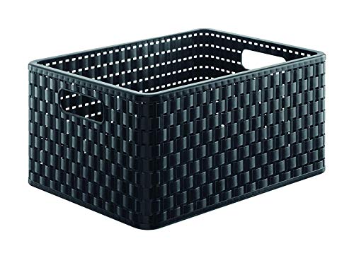 Rotho Country - Caja de almacenaje con efecto de mimbre, Negro, A4