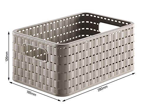 Rotho Country, Caja de almacenamiento de 6l en aspecto de ratán, Plástico PP sin BPA, capuchino, A5, 6l 28.0 x 18.5 x 12.6 cm