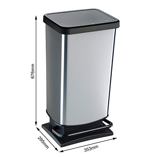 Rotho Paso, Cubo de basura de 40l con pedal y tapa, Plástico PP sin BPA, blanco metálico, 40l 35.3 x 29.5 x 67.6 cm