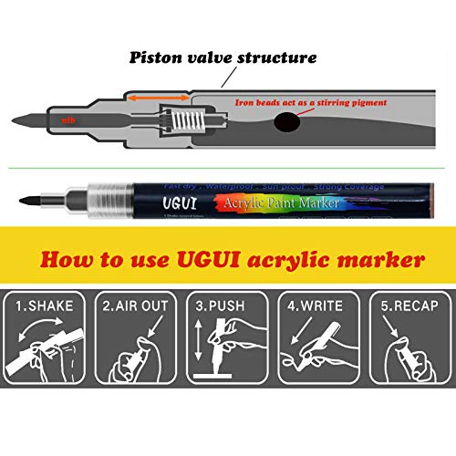 Rotuladores de Pintura Acrílica, UGUI 15 Colores Permanentes Punta Extrafina de 0,7 mm para Roca, Proyectos de Bricolaje, Tela, Metal, Vidrio, Madera, Diseñar Taza de Cerámica, Huevo de Pascua