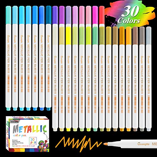 Rotuladores Metálicos,YITHINC 30 Marcadores Metálicos de Colores Brillantes para álbumes de Recortes,Fabricación de Tarjetas de Regalo,Pintura Rupestre,Papel Negro,Tela,Metal,Cerámica