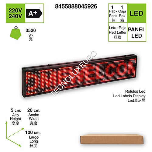 RÓTULO LED ELECTRÓNICO Aluminio Pantalla Letras Rojas 100 CM X 20 CM 5 CM