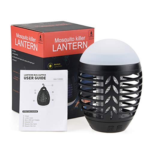 ROVLAK Lámpara Antimosquitos Exterior 2 en 1 Eléctrico Mosquitos Killers USB + Linterna de Camping Portátil LED Lámpara Anti Mosquitos Electrico UV Lampara Mosquitos para Exterior Acampar, Negro