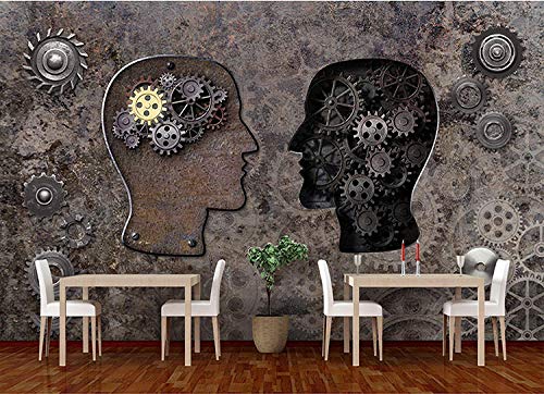 Rovovom® Mural Restaurante Photo Wallpaper 3D Cabezal De Engranaje De Maquinaria Industrial Retro (W) 350X (H) 256Cm Lona Autoadhesiva Fondo De Pared De Cafetería Decoración Cartel Imagen Diseño