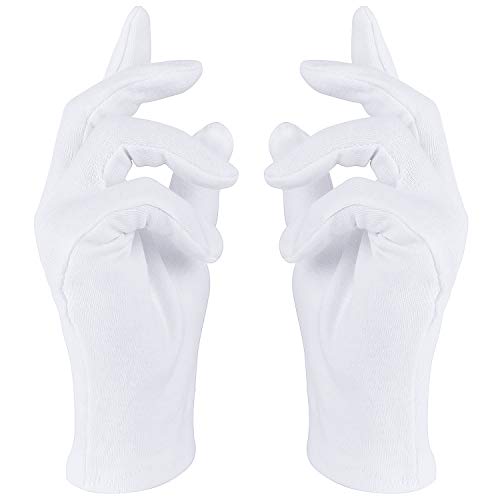 Rovtop 10 Pares Guantes de Tela de Algodón - Guantes Hidratantes Blancos de Algodón para Inspeccionar Joyas, Humectantes para Manos Secas y Trabajo Diario（XL, 9.8 Pulgadas）