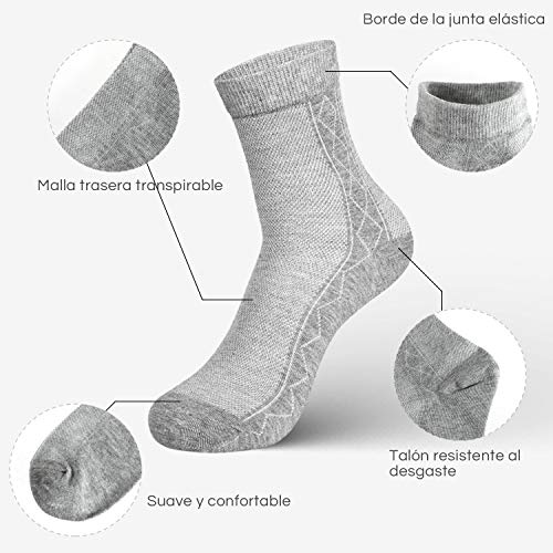 Rovtop 12 Pares de Calcetines para Hombre y Mujer - 6 Pares Calcetines Deportivos Medias Bajas y 6 Pares de Calcetines de Tubo Medio Transpirable (Blanco/Negro/Gris)