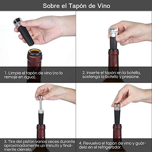 Rovtop Abrebotellas eléctrico recargable del vino del acero inoxidable con el cable de datos de carga plata