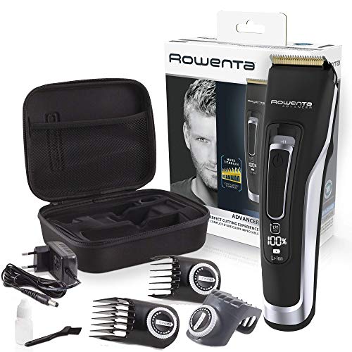 Rowenta Advancer TN5240 - Cortapelos hombre con cuchillas de acero inoxidable revestimiento titanio, autonomía 120 min, función Turbo y neceser, carga rápida, led indicador de batería