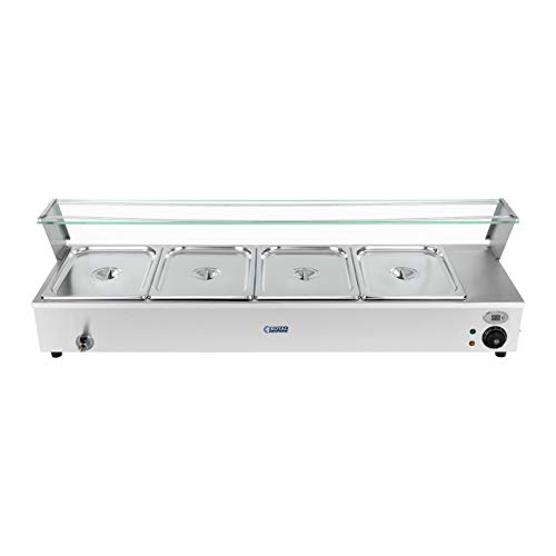 Royal Catering Baño María De Sobremesa Para Hostelería RCBM-4B (1.800 Watt, Cuatro Contenedores GN 1/2 Con Tapadera, Grifo De Vaciado, 24 L)