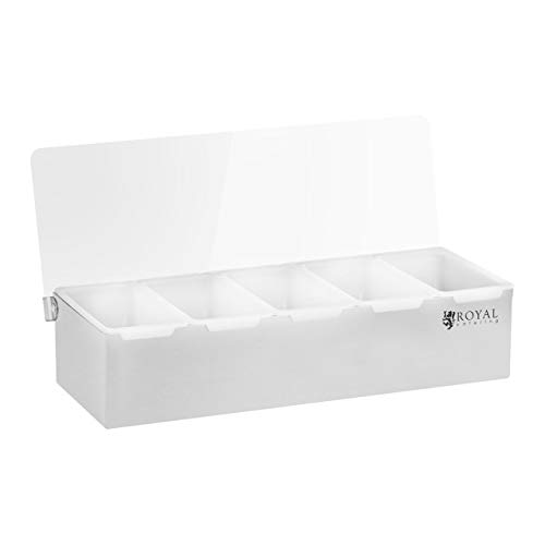 Royal Catering Caja Para Condimentos Condimento Dispensador RCCBP 5 (Acero inoxidable, 5 envases, Capacidad por envase: 450 ml, Cubierta de Polipropileno, 38 x 15 x 8,8 cm)