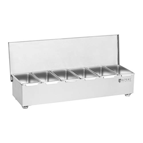 Royal Catering Caja Para Condimentos Condimento Dispensador RCCBS 5 (Acero inoxidable, 6 envases, Capacidad por envase: 450 ml, Cubierta de acero inoxidable, 45,2 x 15 x 8,8 cm)