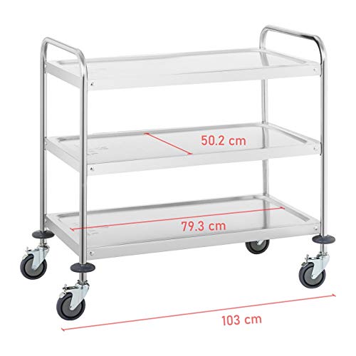 Royal Catering Carro Cocina Carrito de Servicio con Ruedas RCSW-3R (3 Estantes, Carga 150 kg, Distancia entre estantes 28 cm, Acer inoxidable)