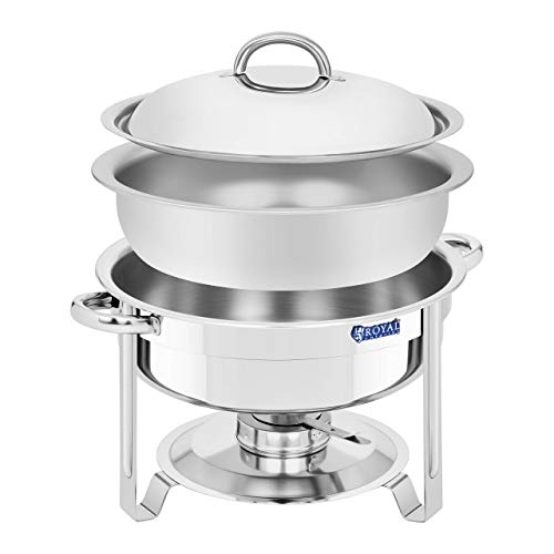 Royal Catering Chafing Dish Calentador De Buffet RCCD-7-100 (Funcionamiento con Combustible, Contenedor de Comida: Ø 30,5 cm, Redondo, 5,2 L)