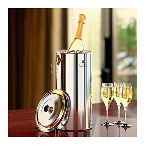 Royal Catering Cubitera De Acero Inoxidable para Hielo Champañera RCEE-12L (con asa de Transporte, Fabricada en Acero Inoxidable, 12 L)