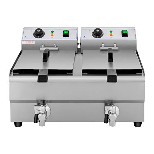 Royal Catering Freidora Eléctrica Doble Para Hostelería 2 x 10 Litros 230 V RCEF 10DB (2 x 3.000 W, Grifos De Vaciado, Temperatura: 50-200 °C)