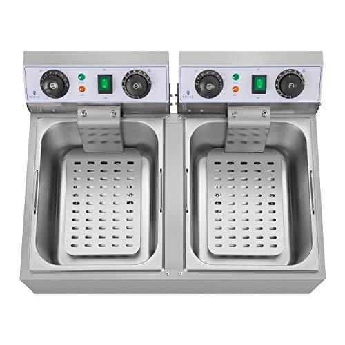 Royal Catering Freidora Eléctrica Doble Para Hostelería 2 x 10 Litros 230 V RCTF 10DB (2 x 3.200 W, Temporizador 60 Min, Temperatura: 50-200 °C)