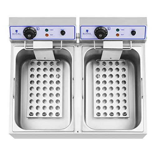 Royal Catering Freidora Electrica Profesional Doble RCEF 15D (2 x 17 L, 3.000 W, Termostato, Rango de temperatura 60-200 °C, Acero inoxidable)