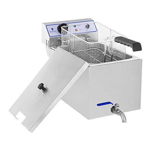 Royal Catering Freidora Electrica Profesional RCEF 15E (17 L, 3.000 W, Termostato, Rango de temperatura 60-200 °C, Grifo de vaciado, Acero inoxidable)