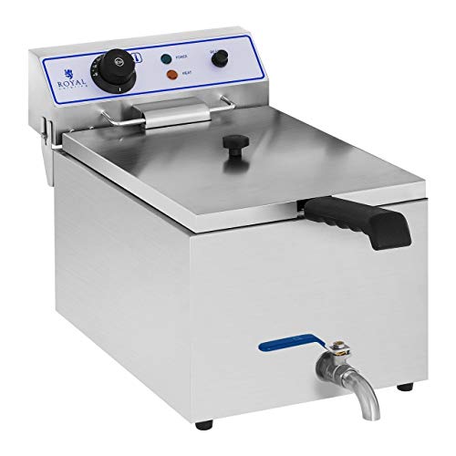 Royal Catering Freidora Electrica Profesional RCEF 15E (17 L, 3.000 W, Termostato, Rango de temperatura 60-200 °C, Grifo de vaciado, Acero inoxidable)