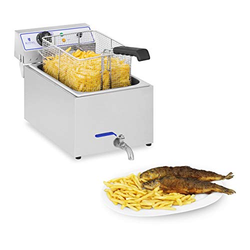 Royal Catering Freidora Electrica Profesional RCEF 15E (17 L, 3.000 W, Termostato, Rango de temperatura 60-200 °C, Grifo de vaciado, Acero inoxidable)