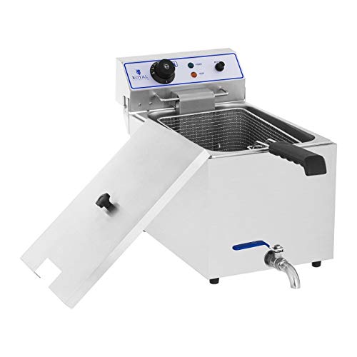 Royal Catering Freidora Electrica Profesional RCEF 15E (17 L, 3.000 W, Termostato, Rango de temperatura 60-200 °C, Grifo de vaciado, Acero inoxidable)