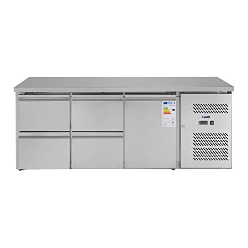 Royal Catering Mesa Refrigerada RCKT-179/70 (403 L, Superficie de trabajo de acero inoxidable, compresor 235 W, 1 compartimento y 4 cajones, R600a)