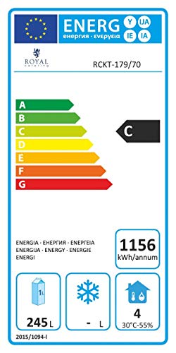 Royal Catering Mesa Refrigerada RCKT-179/70 (403 L, Superficie de trabajo de acero inoxidable, compresor 235 W, 1 compartimento y 4 cajones, R600a)