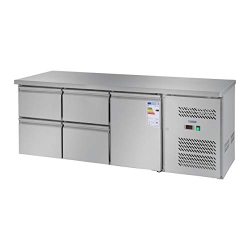 Royal Catering Mesa Refrigerada RCKT-179/70 (403 L, Superficie de trabajo de acero inoxidable, compresor 235 W, 1 compartimento y 4 cajones, R600a)