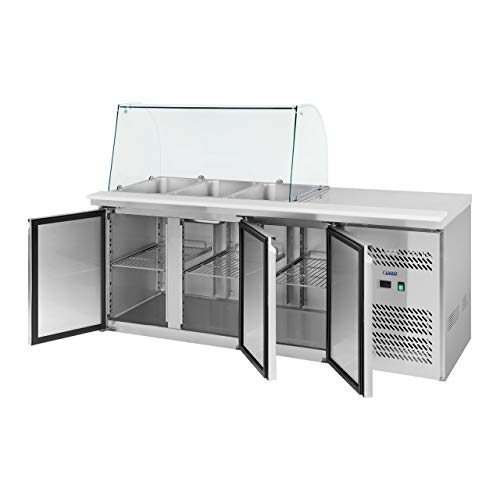 Royal Catering Mesa Refrigerada Saladette RCSA-S228 (365 L, Dos superficies de trabajo, Compresor de 260 W, Termostato digital, Refrigerante R600a)