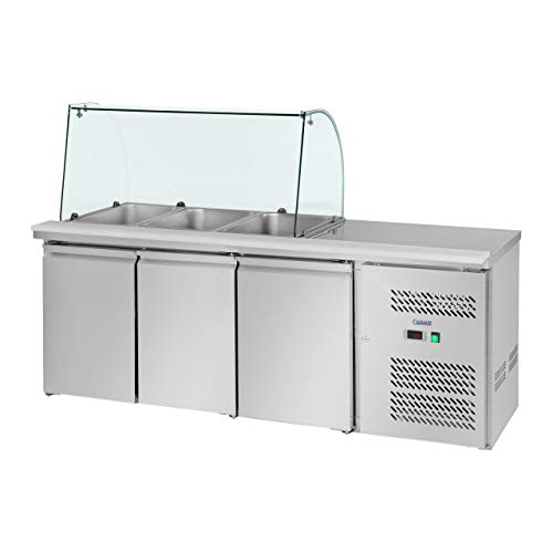 Royal Catering Mesa Refrigerada Saladette RCSA-S228 (365 L, Dos superficies de trabajo, Compresor de 260 W, Termostato digital, Refrigerante R600a)