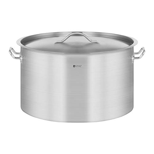 Royal Catering Olla De Inducción Cacerola Profesional RCST-32E (Con Tapadera, Acero Inoxidable, Bordes Antigoteo, Fondo de 5 mm, 32 Litros)