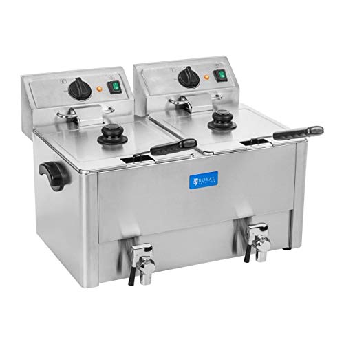 Royal Catering RCEF 13D-Ego Freidora Industrial Freidora Electrica Freidora Doble (2 x 13 L, 2 x 3250 W, 230 V, Grifo de Vaciado, Acero Inoxidable, Incl. 2 Cestas Tapaderas)