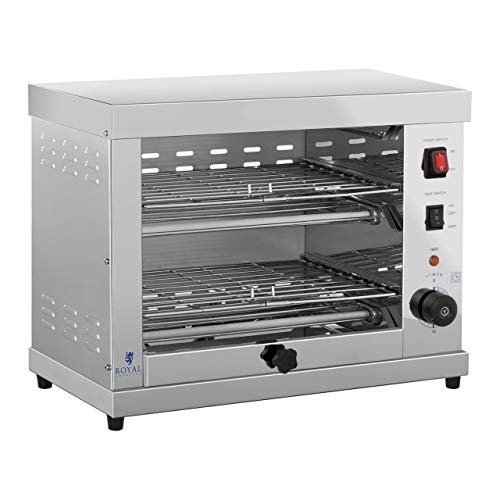 Royal Catering RCET-360 Horno Tostador Hornillo eléctrico Salamandra Cocina (3.250 W, 230 V, 50-300°C, Temporizador 15 min, acero inoxidable)