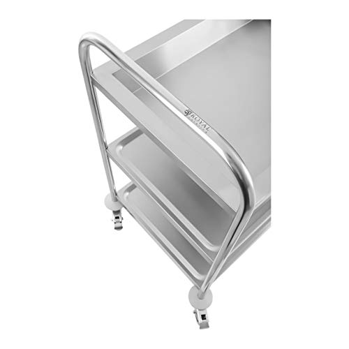 Royal Catering RCGW 1 Carro Cocina Carrito de Servicio con ruedas (2 estantes y 1 bandeja de recogida, Capacidad de Carga 150 kg, Distancia entre las Bandejas 27,5 cm) Acero Inox