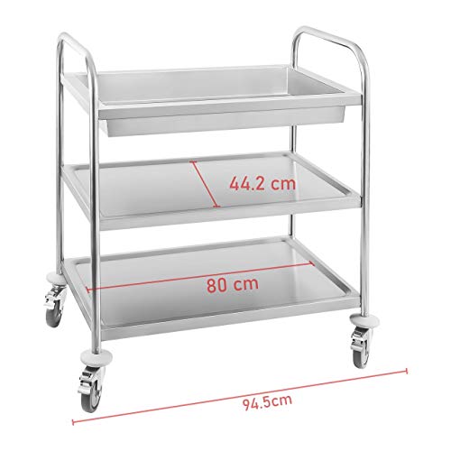 Royal Catering RCGW 1 Carro Cocina Carrito de Servicio con ruedas (2 estantes y 1 bandeja de recogida, Capacidad de Carga 150 kg, Distancia entre las Bandejas 27,5 cm) Acero Inox