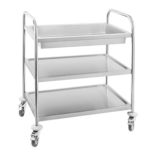 Royal Catering RCGW 1 Carro Cocina Carrito de Servicio con ruedas (2 estantes y 1 bandeja de recogida, Capacidad de Carga 150 kg, Distancia entre las Bandejas 27,5 cm) Acero Inox